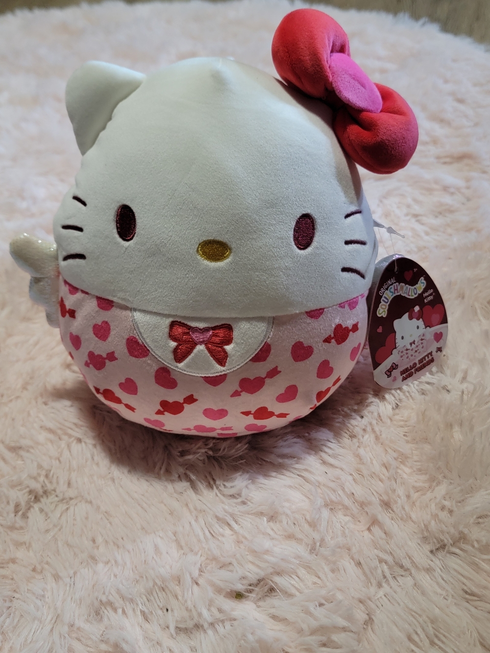 Hello Kitty Plush with Pink Hearts and Red Bow